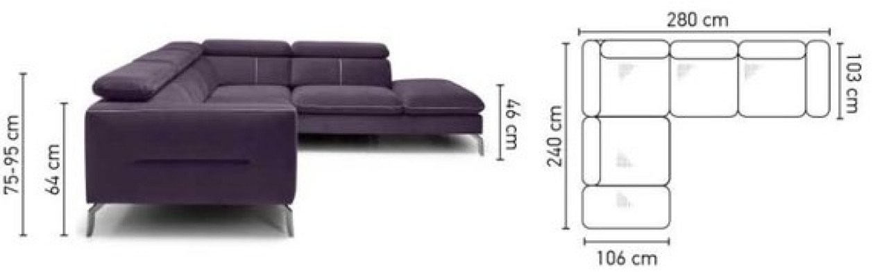 Un sofá de esquina funcional y elegante de estilo moderno para su hogar con un lujoso tapizado en color morado.
