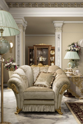 Sillón Silla Tapizado Cuero Textil Tela Beige Diseño Salón Club Relax