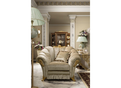 Sillón Silla Tapizado Cuero Textil Tela Beige Diseño Salón Club Relax