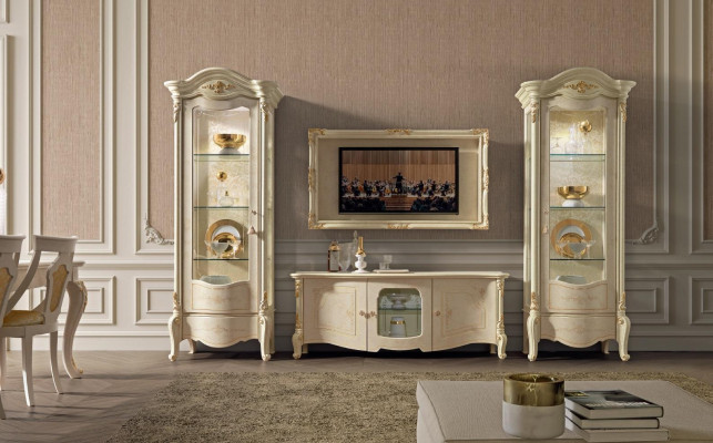 Vitrina clásica Vitrinas Armario de lujo Madera Estilo italiano Muebles de vidrio Nuevo