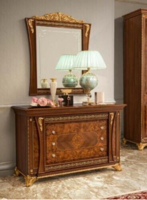 Conjunto de cómodas Muebles italianos de 2 piezas Cómoda de madera maciza con espejo Credenza