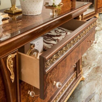 Conjunto de cómodas Muebles italianos de 2 piezas Cómoda de madera maciza con espejo Credenza