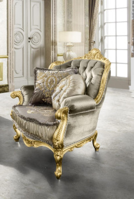 Sillón Relajante Tela Salón Club Tapizado Diseño Sofá Asiento Lujo Oro Nuevo