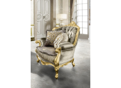 Sillón Relajante Tela Salón Club Tapizado Diseño Sofá Asiento Lujo Oro Nuevo