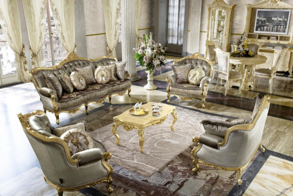Sillón Relajante Tela Salón Club Tapizado Diseño Sofá Asiento Lujo Oro Nuevo