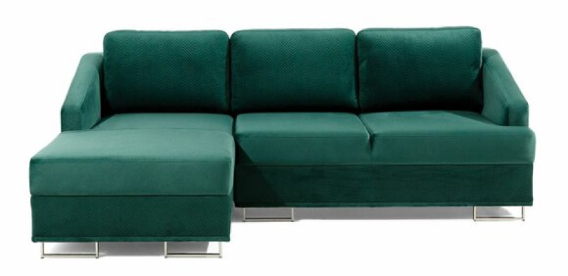 Sofá esquinero de lujo - Sofá esquinero tapizado en verde esmeralda con función de cama, nuevo