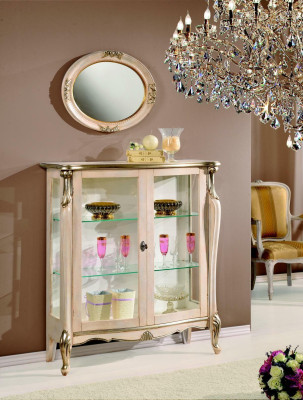 Muebles de madera de estilo barroco, vitrina de vidrio, cómoda, armarios italianos.
