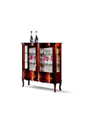 Diseñador de lujo vitrina de madera marrón 2 puertas de vidrio 2 cajones Muebles italianos.