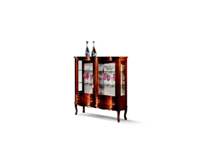 Diseñador de lujo vitrina de madera marrón 2 puertas de vidrio 2 cajones Muebles italianos.