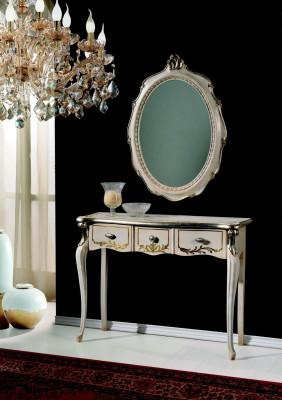 Mueble de consola de lujo de época barroca, mesa de pared, mesa blanca clásica de madera de 106 cm.