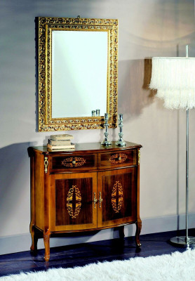 Cómoda de madera estilo barroco con espejo, muebles de lujo italianos, juego de 2 piezas.