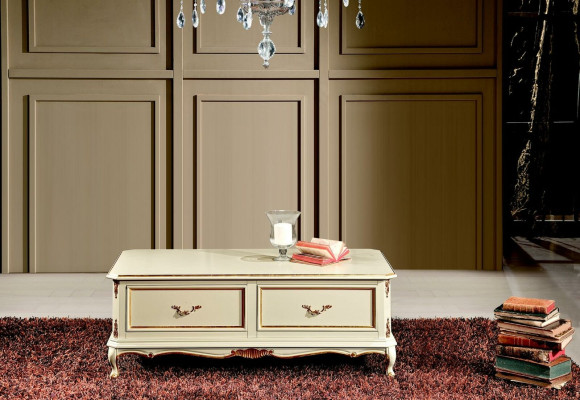 Madera Muebles italianos Estilo barroco Lujo Blanco Mesa de centro Sala de estar Mesa Nueva
