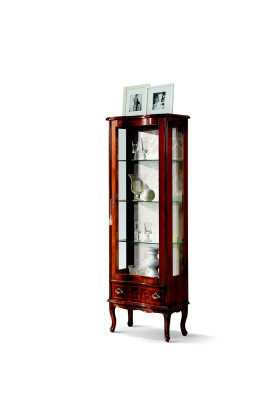 Mueble italiano de lujo con vitrina de madera, armario marrón y puertas de vidrio diseño aparador.
