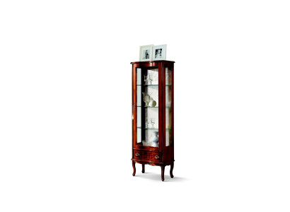 Mueble italiano de lujo con vitrina de madera, armario marrón y puertas de vidrio diseño aparador.