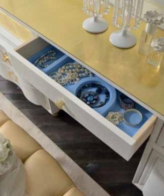 Mesa de tocador de diseño de lujo, espejo de tocador de maquillaje de mesa de consola de dormitorio.