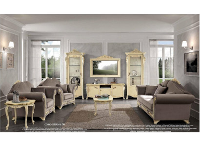 Mueble de televisión de madera conjunto de diseño clásico para la sala de estar de color beige, nuevo.