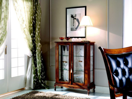 Diseñador no vidriera madera marrón aparador puertas de vidrio lujo muebles italianos.