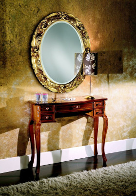 Muebles italianos, conjunto de 2 piezas, secreter con espejo de madera maciza estilo barroco.