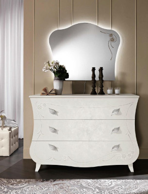 Cómodas Muebles italianos Macizos Espejo 2 piezas Cómoda Aparador Armario Madera