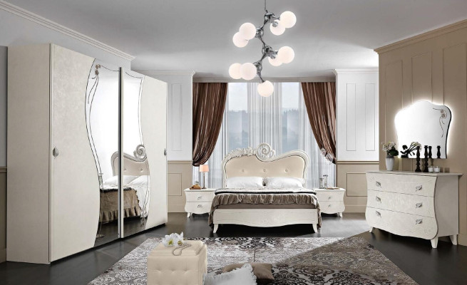 Cómodas Muebles italianos Macizos Espejo 2 piezas Cómoda Aparador Armario Madera