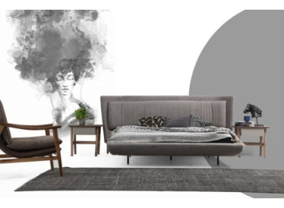 Juego de dormitorio cama doble cama mesitas de noche gris Set 3 piezas tela