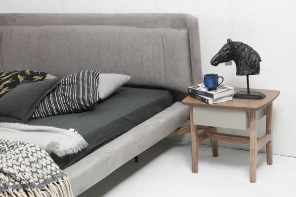 Juego de dormitorio cama doble cama mesitas de noche gris Set 3 piezas tela