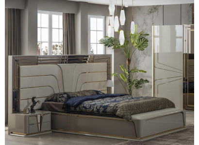 Juego de dormitorio cama doble de lujo moderna beige set de 3 piezas nuevo.