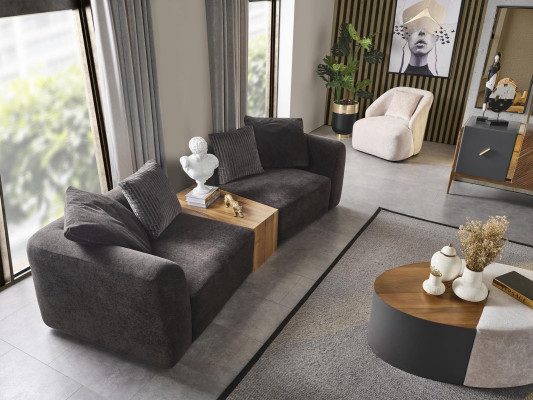Conjunto de sofá de 4 plazas sillón sofá de 4 plazas de tela negra moderno nuevo.