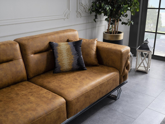 Juego de sofá completo 31 asientos de cuero sintético marrón conjunto de 2 piezas