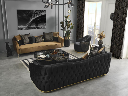 Sofá de 4 plazas con sillón, conjunto de poliéster azul.