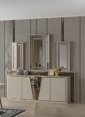 Buffet Cómoda Sala de estar Madera Moderna Beige Lujo Armarios Diseño