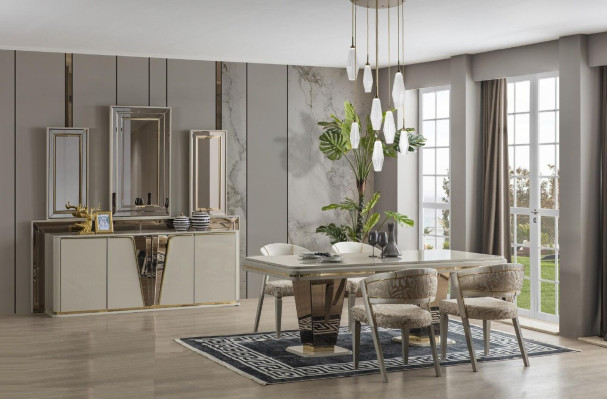 Buffet Cómoda Sala de estar Madera Moderna Beige Lujo Armarios Diseño