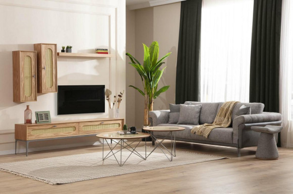 Mueble de TV bajo, mueble de pared para el salón de madera, estante de pared, conjunto de 4 piezas.