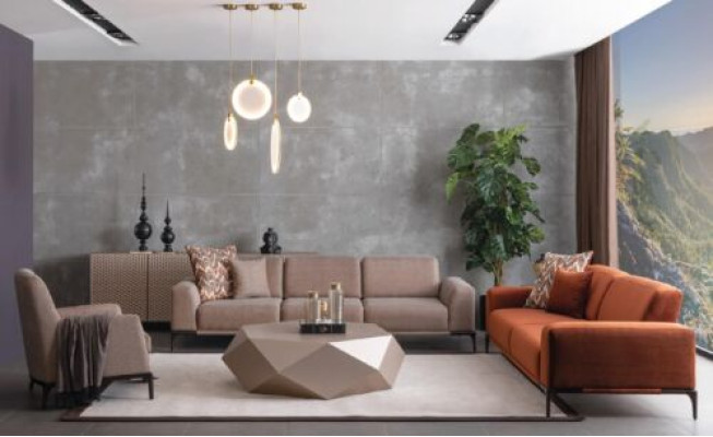 Muebles de estilo italiano Conjunto de sofá de sala de estar 431 Asiento Aparador Mesa de 6 piezas