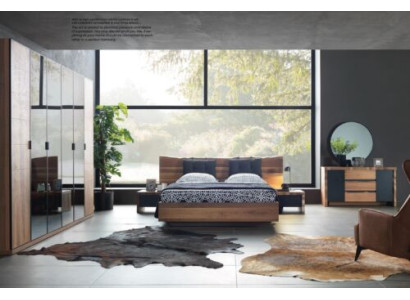 Dormitorio cama 2x mesita de noche armario cómoda espejo set de 6 piezas