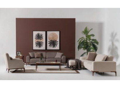 Sofá esquinero de salón en forma de L, sofá de 3 plazas, sillón, mesa de centro y set de 2 mesitas auxiliares.