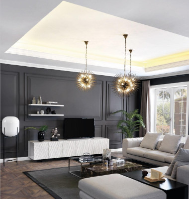 Muebles de salón sofá esquinero en forma de L con soporte para TV, 3 mesas de centro, sofá y muebles tapizados.