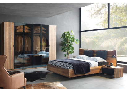 Dormitorio Cama 2x Mesita de noche Armario Conjunto de Madera Moderno Set