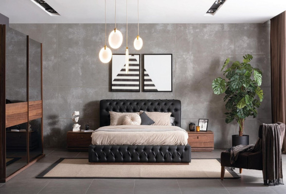 Cama Armario 2x Mesita de noche Lujo Dormitorio Acolchado Diseño nuevo