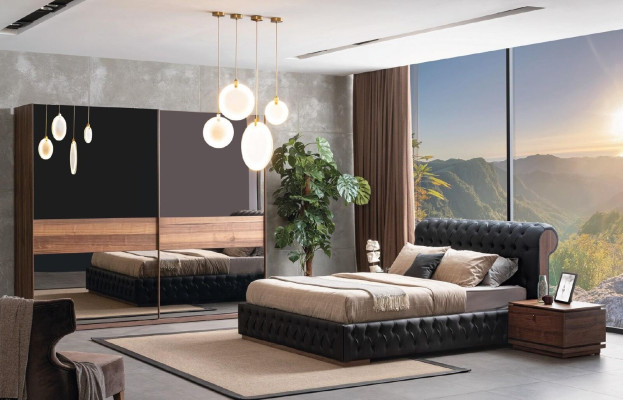 Cama Armario 2x Mesita de noche Lujo Dormitorio Acolchado Diseño nuevo