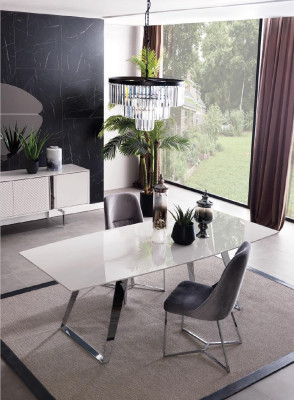 Grupo de comedor conjunto Mesa 4 sillas Cómoda Espejo 7 piezas Gris Conjunto de comedor
