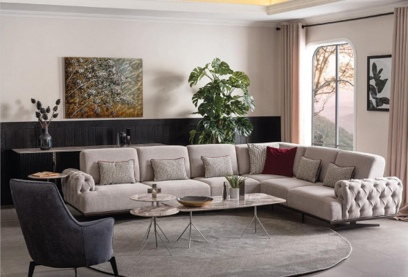 Sofá de esquina Diseño Muebles Conjunto de esquina Sofá de tela Textil Sofá esquinero Muebles 355x280cm
