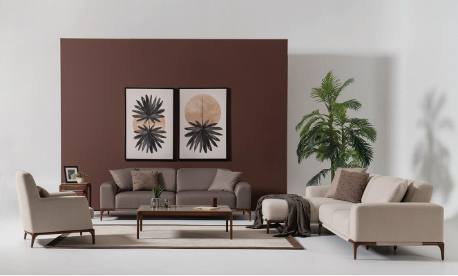 Set de sofá de diseño de lujo con mesa de centro y mesa auxiliar de 5 piezas.