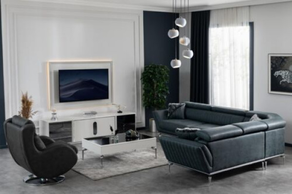 Conjunto de sala de estar Sofá esquinero en forma de L Mueble de TV Centro de entretenimiento Diseño
