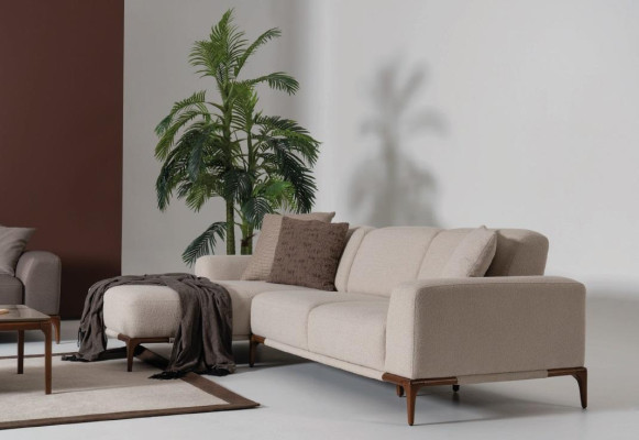 Sofá de esquina para sala de estar en forma de L, acolchado de lujo con estilo de diseño de sofá.