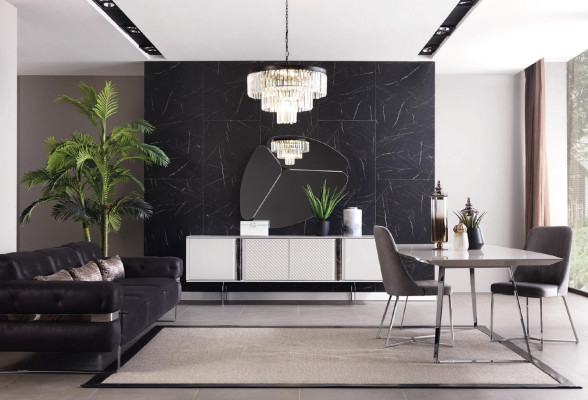 Salón moderno espejo aparador armario diseño elegante lujo nuevo gris 2 piezas