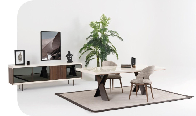 Comedor Mesa de comedor Mesa Metal Estilo Moderno Diseño Muebles Lujo nuevo Blanco