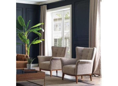 Silla Chesterfield de lujo tapizada en tela estilo moderno con madera.