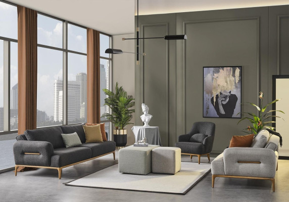 Conjunto de sofás sofá sillón de tela de lujo gris para sala de estar.