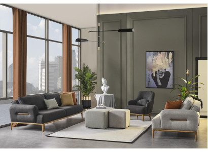 Conjunto de sofás sofá sillón de tela de lujo gris para sala de estar.